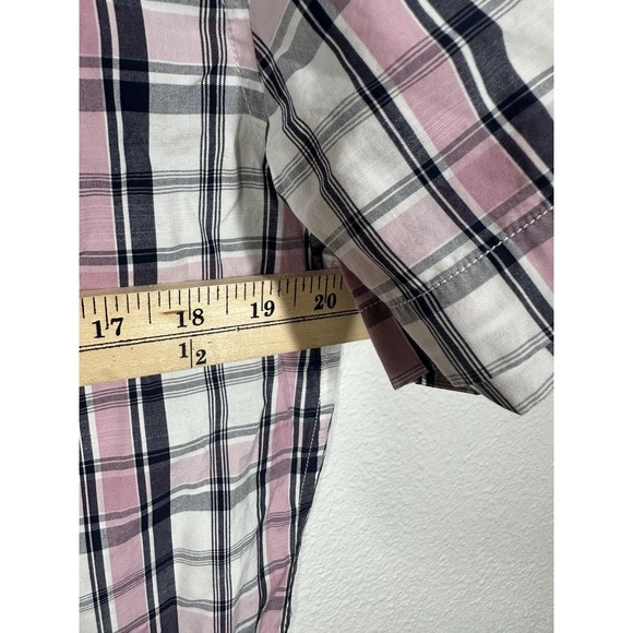Vince Shirt Mens Medium Pink White Navy Plaid Short Sleeve Button Up Casual - Picture 6 of 7